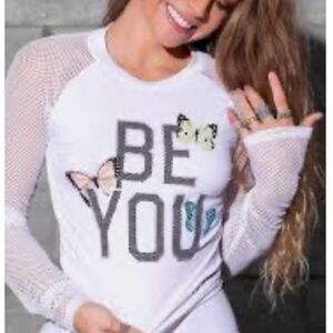 Sommer Ray 🦋 Be You butterflies mesh top shirt white gym active